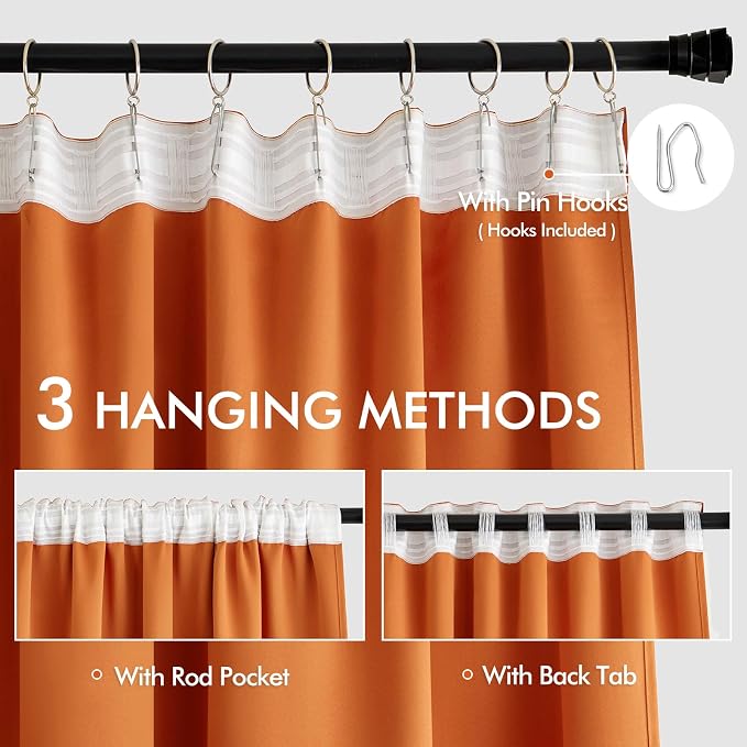 MIULEE Orange Back Tab Blackout Curtains 102 Inch Long 2 Panels Set - Image 3