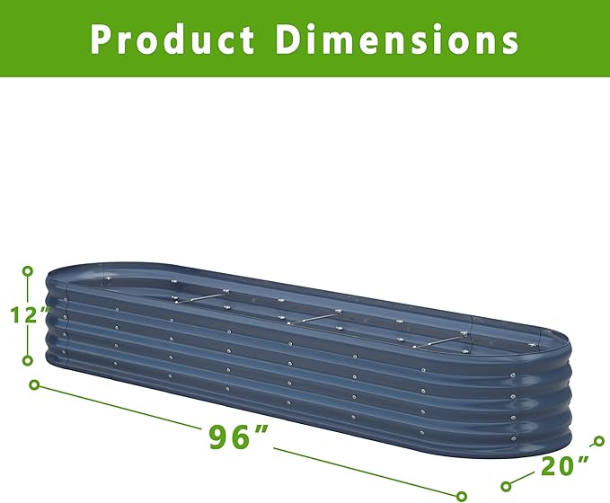 KFN 2PCS 8x1.8x1FT Galvanized Raised Garden Bed,Raised Garden Bed Kit-Oval Metal Vegetable Box,Large Planter Flower Boxes Outdoor,Planting for Vegetables,Flower,Herb,Grey,0.7mm
