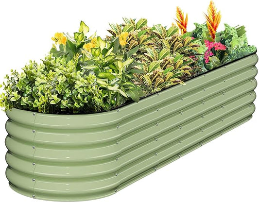 Kesfitt Galvanized Raised Garden Bed Kit,18" Tall 7-in-1 Outdoor Metal Planter Boxes with Safety Edging,8×2×1.5FT Modular Large Steel Raised Beds for Gardening Vegetables Fruits Flower