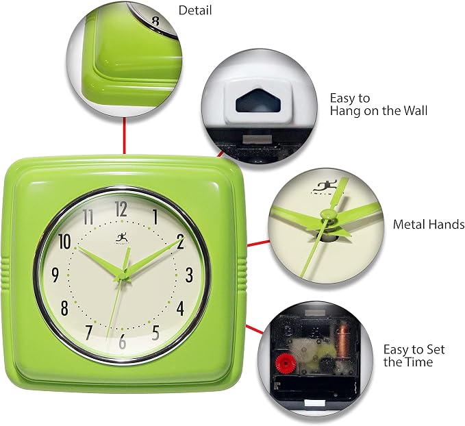 Infinity Instruments Retro Wall Clock – 9-Inch Square Silent Non-Ticking - Image 6