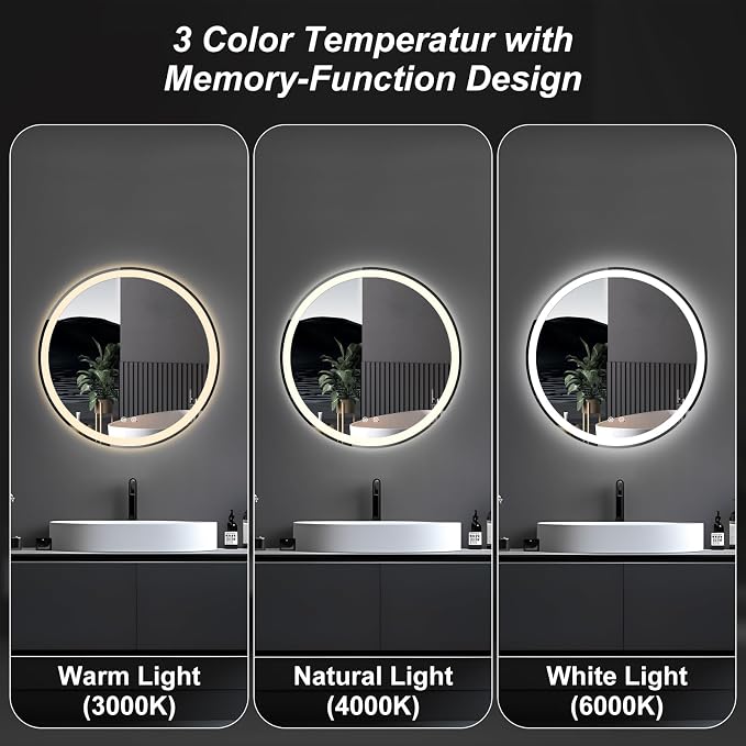 DUMOS 28 Inch Round LED Bathroom Mirror - Image 6