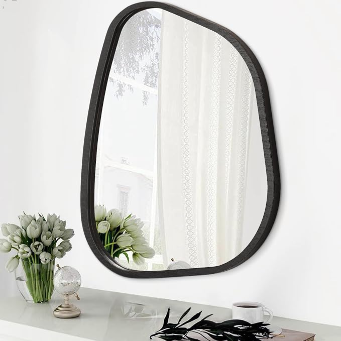 Irregular Wall Mirror Asymmetrical White Mirror Modern Wood Frame Unique Shape by HLFMVWE