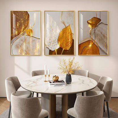 Framed Modern Luxury Wall Art for Living Room, Large White and Gold Leaf - Image 8