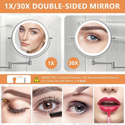 Auxmir 1X/30X Wall Mounted Lighted Makeup Mirror, Touch Dimmable 3 Color Light - Image 2