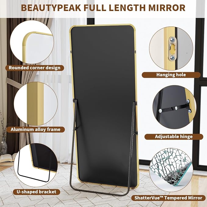 BEAUTYPEAK Gold Full Length Mirror, Suitable - Image 4