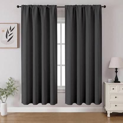 CUCRAF Dark Grey Blackout Curtains 63 inch Length 2 Panels Set, Rod Pocket Room by CUCRAF