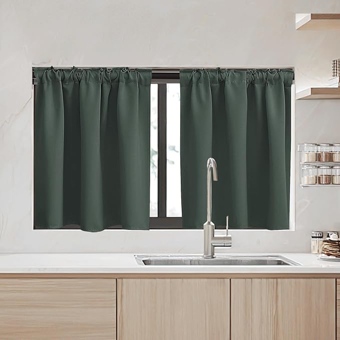 RYB HOME Dark Green Small Blackout Window Curtains - Image 2