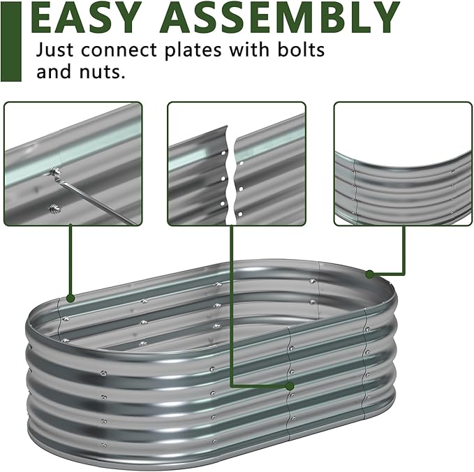 zizin Galvanized Raised Garden Bed Metal Oval Raised Garden Beds Outdoor Planter Box for Vegetables (4x2x1.3FT, Silver)
