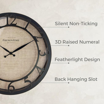 Presentime & Co 13" Farmhouse Series Wall Clock, Cottage Style, Faux Burlap - Image 2