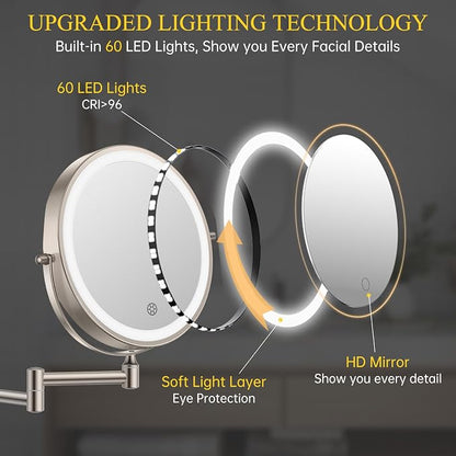 FUNTOUCH 3X/20X Wall Mounted Lighted Makeup Mirror, 5000mAh Rechargeable Double - Image 6