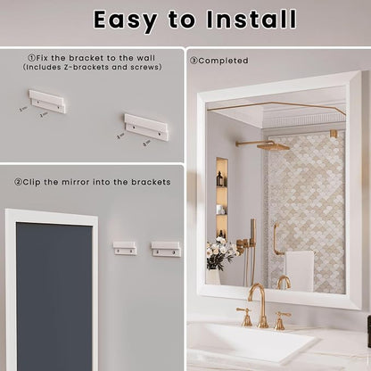 Amorho Bathroom Mirror, 44x36 Inch White Framed Bathroom Mirrors - Image 7
