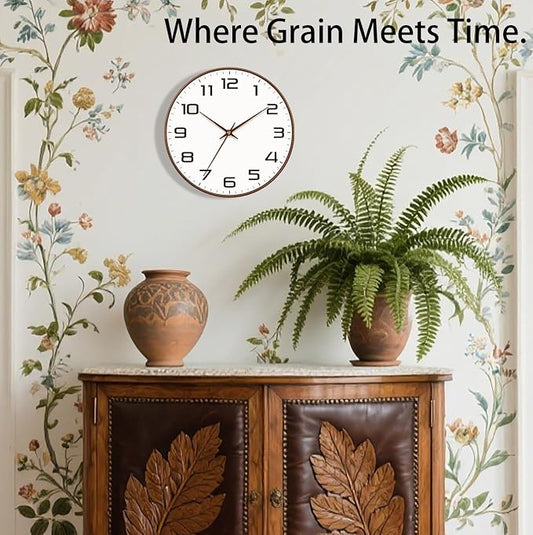 Woodgrain Wall Clocks Battery Operated 12 Inch, Large Easy-to-Read Silent - Image 2