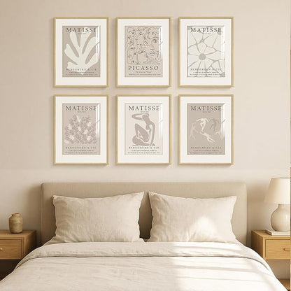 Framed Neutral Abstract Wall Art, 6 Piece Modern Matisse Prints Artwork - Image 4