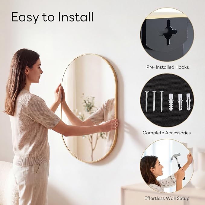 DUMOS 20" x 30" Oval Bathroom Mirror, Tempered Glass, Morden Vanity Mirror - Image 5