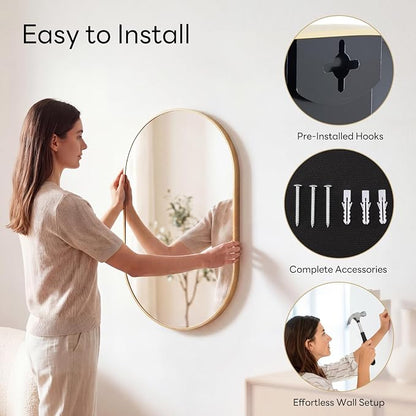 DUMOS 20" x 30" Oval Bathroom Mirror, Tempered Glass, Morden Vanity Mirror - Image 5