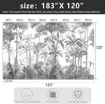 -Grey Jungle Botanical Animal Banana Leaf Fabric Wallpaper Living Room Tropical - Image 4