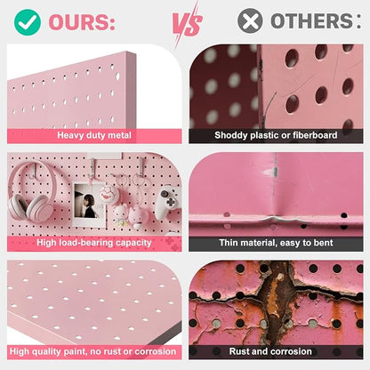 Peg Board, 4 Pack Metal Pegboard Panels Pink Pegboards Wall Organizer - Image 6