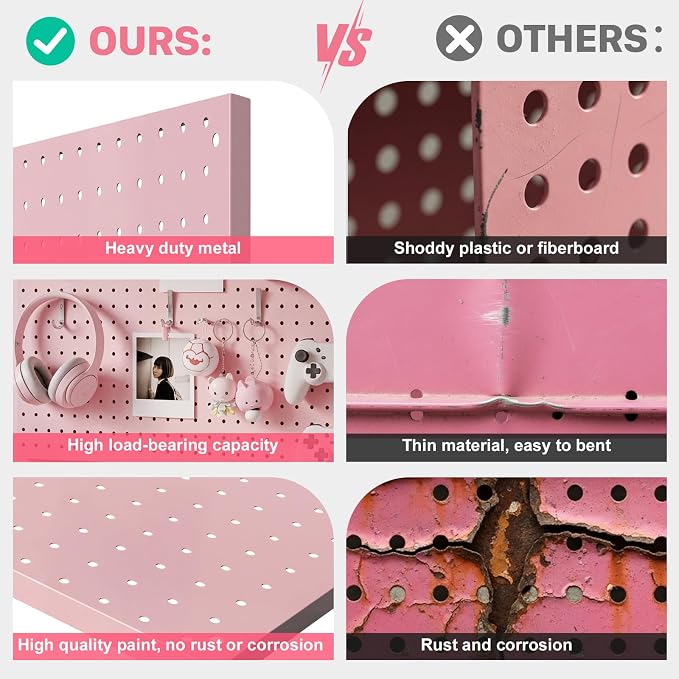 Peg Board, 2 Pack Metal Pegboard Panels Pink Pegboards Wall Organizer - Image 6