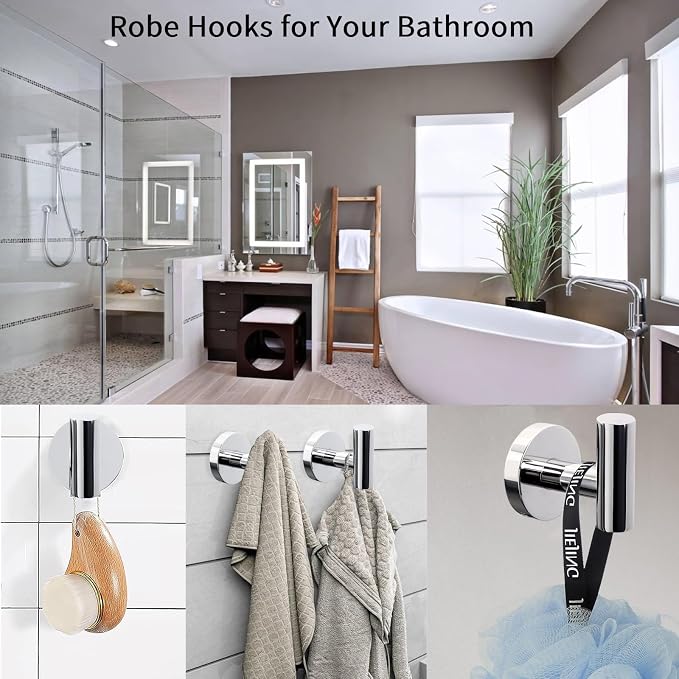 Kruodop Towel Hooks for Bathroom, 6 Packs Wall Mount Towel Holder, Stainless - Image 6