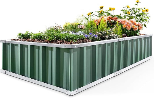 KING BIRD Raised Garden Bed 68"x 36"x 12" Galvanized Steel Metal Outdoor Garden Planter Box Kit with 2 Pairs of Gloves (Green)