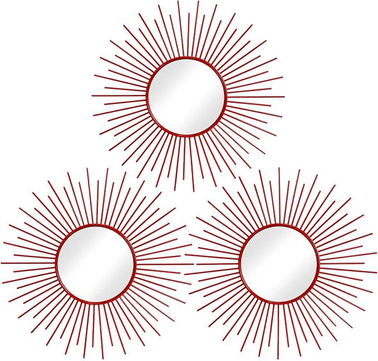 3 Pack Metal Mirrors for Wall Sunburst Wall Mirrors Home Décor Decorative by Uaussi