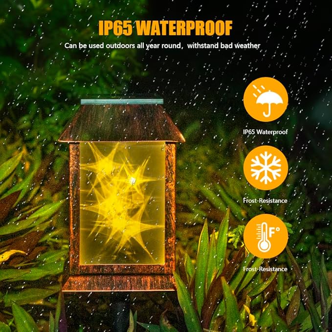 Solar Lanterns Outdoor Waterproof, Upgraded Flashing Mode Solar Lantern Outdoor Lights, 3D Starry Hanging Outdoor Lanterns Lights Stake Lights for Yard Garden Decor（1PCS）