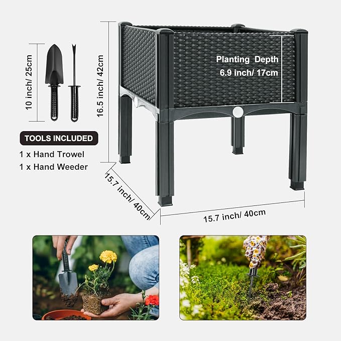 MAYOLIAH Raised Garden Bed with Legs 16.5" H Elevated Planter Box, Plastic Raised Beds for Gardening Vegetables Herb Flowers, Perfect for Indoor Outdoor Planting, 4 Boxes