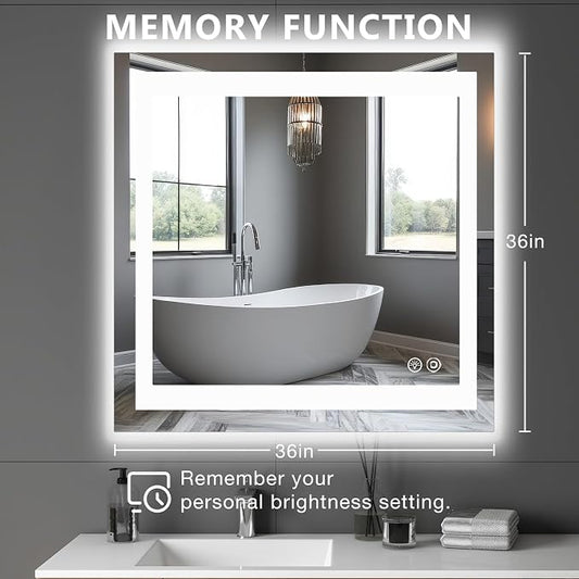 DUMOS 36.1"x36.1" LED Bathroom Mirror, Smart Anti-Fog Bathroom Vanity Mirror - Image 2