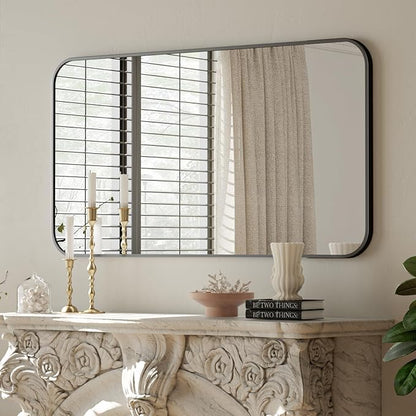 BEAUTYPEAK 30" x 48" Black Metal Frame Rectangle Vanity Mirror by BEAUTYPEAK