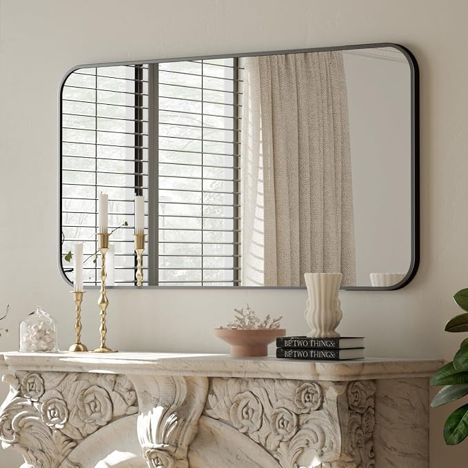 BEAUTYPEAK 30" x 40" Black Metal Frame Rectangle Vanity Mirror - Image 5