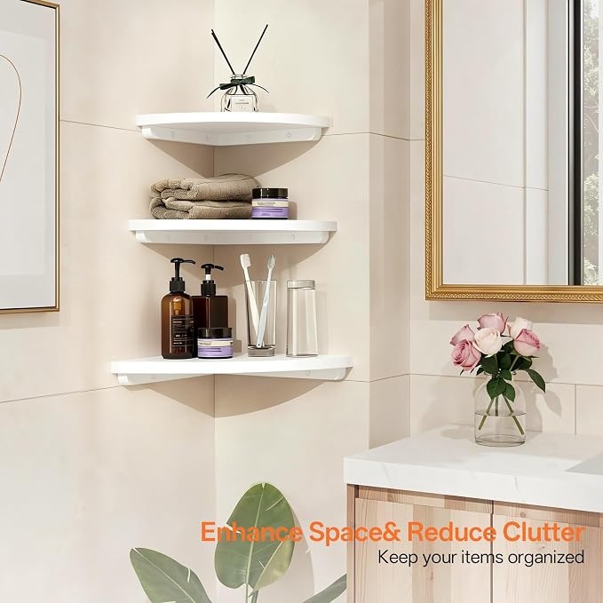Gieanoo White Corner Wall Shelf 12inch Solid Oak Wood Floating Corner Shelf - Image 4