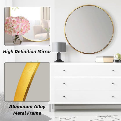 Gold Round Mirror, 28 Inch Gold Circle Mirror, Metal Frame Round Wall Mounted - Image 2