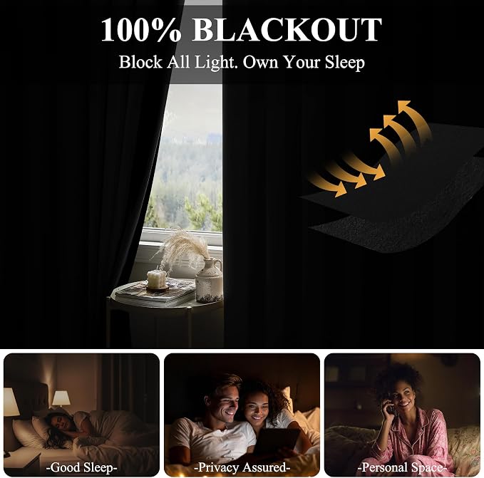 RYB HOME 100% Blackout Room Divider Curtain, Thermal Insulated&Privacy Assurd - Image 3