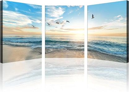 Goldfoilart Ocean Beach Sunset Canvas Wall Art by Goldfoilart