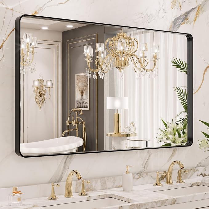 LOAAO 40X36 Inch Black Metal Framed Bathroom Mirror by LOAAO