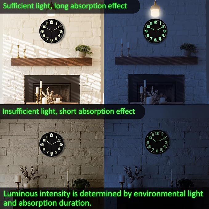 12 Inch Silent Wall Clocks Battery Operated, Glow in The Dark Wall Clock - Image 5