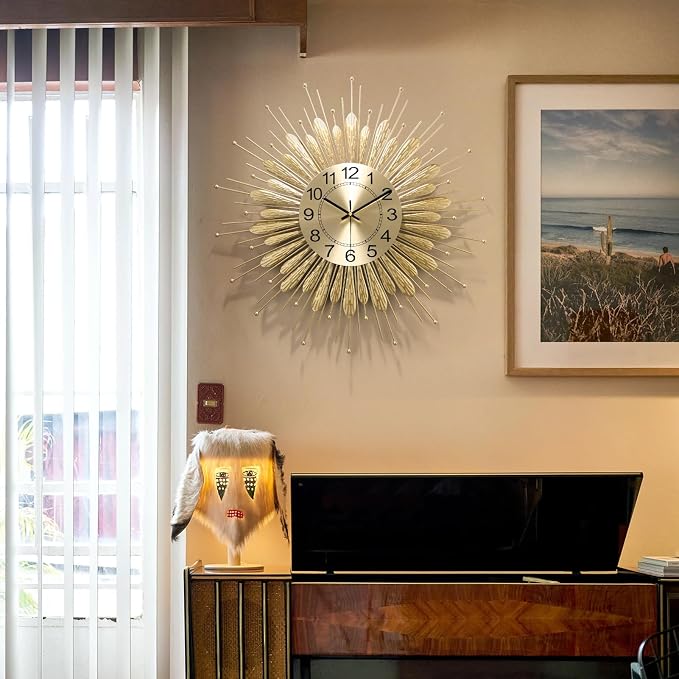 Large Wall Clock, 23inch Gold Wall Clock Non-Ticking Mid Century Wall Clocks - Image 8