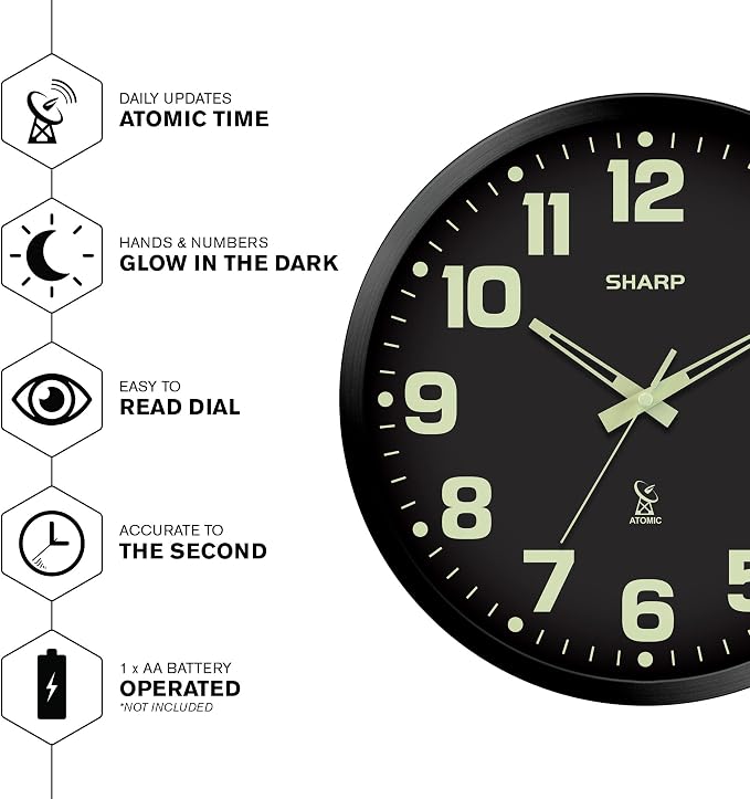 Sharp Glow in the Dark Atomic Analog Wall Clock - Image 3