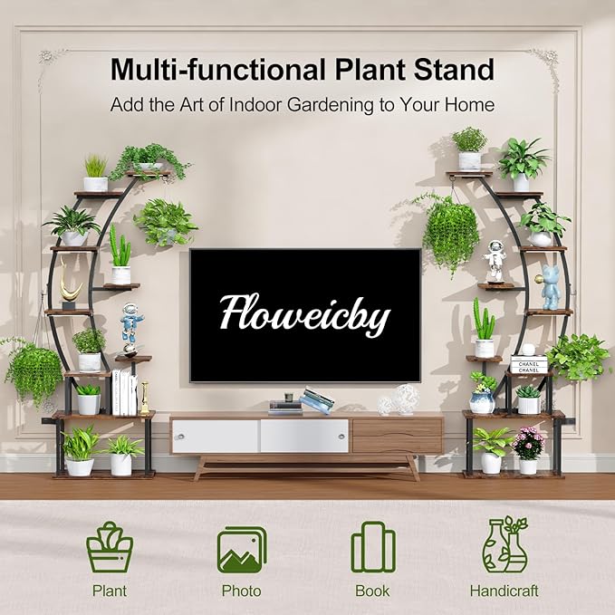 Plant Stand Indoor with Grow Lights, 9 Tiered Metal Plant Shelf Pots For Plant Lovers, 63" Tall Indoor Flower Rack Display Holder Multiple For Room, Corner Large Planter Shelves For Patio,Wall