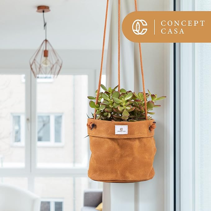 Waxed Canvas Handmade Hanging Planter for Indoor/Outdoor Plants, Hanging Basket Plant Holder Dijon Yellow