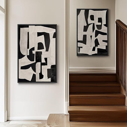 Large Framed Black and White Abstract Wall Art - Image 2