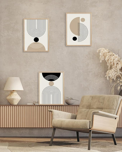 HesenDot Unframed Abstract Geometric Line Wall Art Set of 3, 12x16in Boho Mid - Image 6
