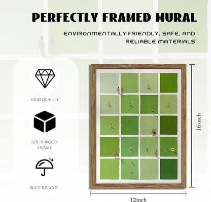 Framed Modern Green Wall Art, Minimalist Summer Swimming Pool Canvas Wall Decor - Image 3