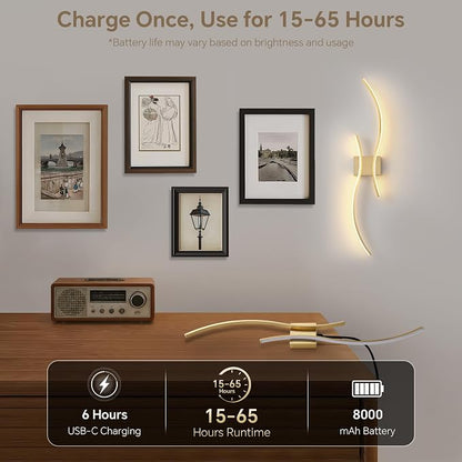 Battery Operated Wall Sconce Set of Two, Dimmable Modern LED Rechargeable Wall - Image 4