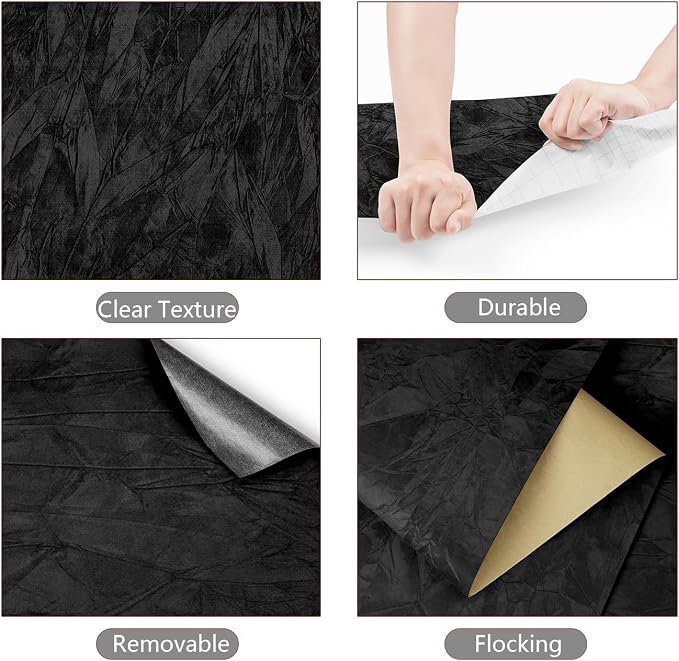 YENHOME 30"X393" Black Peel and Stick Wallpaper Vintage Velvet Wallpaper - Image 6