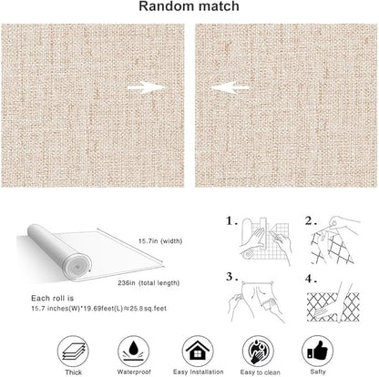Beige Wallpaper Peel and Stick 472" Textured Beige Grasscloth Contact Paper - Image 4