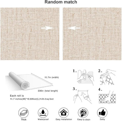 Beige Wallpaper Peel and Stick 472" Textured Beige Grasscloth Contact Paper - Image 4