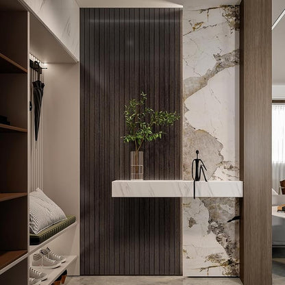 YLL YLL PVC Slat Wall Panel Peel and Stick 236"x 15.7" Faux Smoked Wood Grain - Image 2