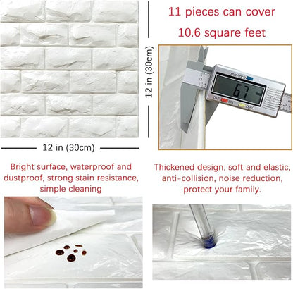 11PCS 3D Wall Panels Peel and Stick Faux Brick Wallpaper White Self Adhesive - Image 5