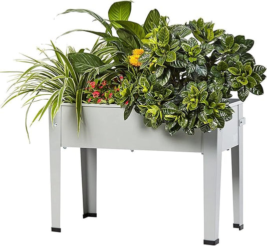 Metal Raised Garden Bed,Raised Planter Box with Legs,Herbs and Vegetables Planter Suitable for Outdoor Patio Deck and Porch (Mini Gray)